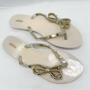 Melissa Harmonic Studs Champagne Gold Thong Sandals Studded Bow New Vegan 10
